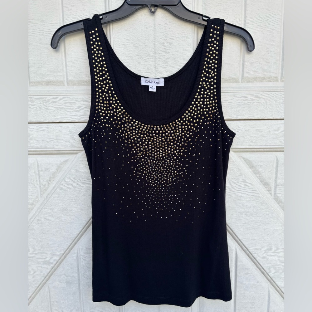 Calvin Klein Black Gold Studded Tank Top Ribbed Small